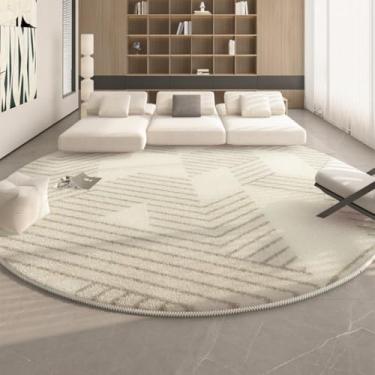 Imagem de Tapete redondo macio e fofo para decoração de sala de estar, carpete grosso e lavável, creme (160x160 cm/P)