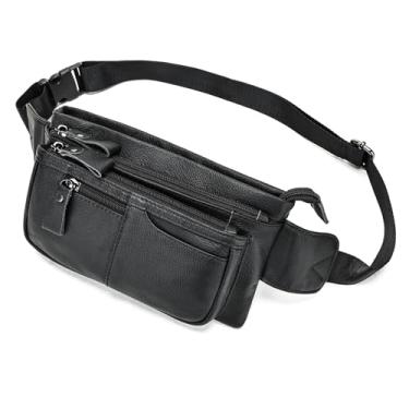 Imagem de Pochete de couro legítimo, bolsa tiracolo com zíper antifurto na cintura, 11 - Preto, One_Size, Clássico