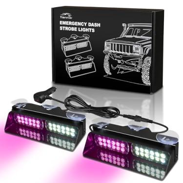 Imagem de Tiannor Luzes estroboscópicas do painel de emergência, barras de luz de para-brisa piscantes de segurança roxas, brancas, barra de luz para veículos de procissão funerária, caminhões de reboque/arado