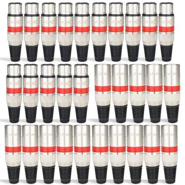 Imagem de Kit 30 Conectores XLR Macho e Fêmea Voik PVK-MV Metal Vermelho