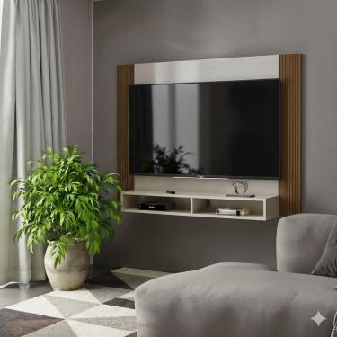 Imagem de Painel Tv 43 Polegadas Suspenso Com Nichos Bonsai - Off White E Ripado Off White E Ripado