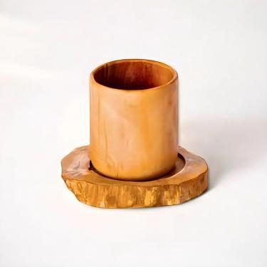 Imagem de Copo Rústico Personalizado De Madeira Com Pires Rústico 80ml