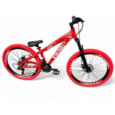 Imagem de Bicicleta Aro 26 Vikingx Tuff X25 Freeride 21v Aros Vmaxx Dh Freio A Disco Pneu Flame - Vermelho