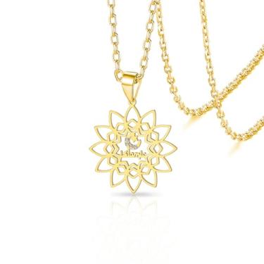 Imagem de VASSAGO Colar de lua crescente islâmica e estrela com pingente de flor de lótus muçulmano Alá árabe Amuleto religioso Eid Presente para mulheres e homens, Aço inoxidável, Sem Pedra Preciosa