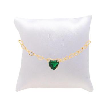 Imagem de Kit 10 Pulseira Madrinha Pedra Verde Folheada + Almofadinha - Milena J