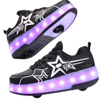 Imagem de KOFUBOKE Tênis de patins para crianças, meninos, meninas, moderno, divertido, com rodinhas, Preto, 1 Little Kid