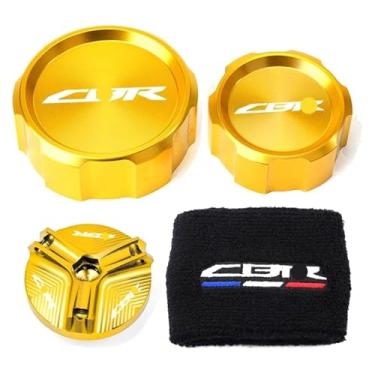 Imagem de Tampa de enchimento de óleo de motocicleta cilindro mestre tampa de reservatório de fluido de freio meia CBR1000RR compatível com CBR 1000RR 1000 RR 2005-2018 (conjunto de 4 peças douradas)