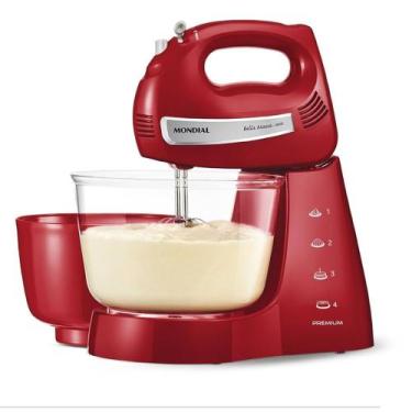 Imagem de Batedeira Mondial Premium Vermelha Bella Massa Inox B-29 NP com 4 Velo