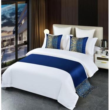 Imagem de Cachecol para cama de hotel, moderno, luxuoso, colchas, decoração, macio, proteção de cama, luxuosa, sem desbotamento, toalha de cama para solteiro, queen, tamanho king, azul, 50 x 210 cm, para cama