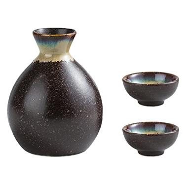 Imagem de JOEUQK Conjunto de saquê de cerâmica, conjunto de saquê copo de saquê conjunto de 3 peças conjunto japonês presentes cerâmica 1 garrafa de saquê e 2 copos de saquê, A