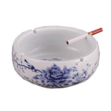Imagem de Cinzeiros para Cigarros Azul e Branco Cerâmica Europeia Retro Sala de Estar Cinzeiro Boutique Grande Prático Cinzeiro de Cerâmica Elegante Personalidade Criativa Escritório Cinzeiro Redondo Decoração