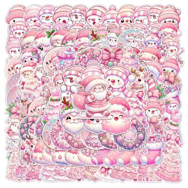 Imagem de 150 peças de adesivos de vinil com tema de Natal rosa, fofos bonecos de neve, Papai Noel, adesivos decorativos para festas, lembrancinhas engraçadas de Natal para crianças adolescentes e adultos
