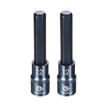 Imagem de HARFINGTON 2 soquetes hexagonais de impacto de 1/5.1 cm H14 (14 mm) de comprimento métrico 10.2 cm S2 soquetes de aço 6 pontos para adaptador de furadeira elétrica, azul