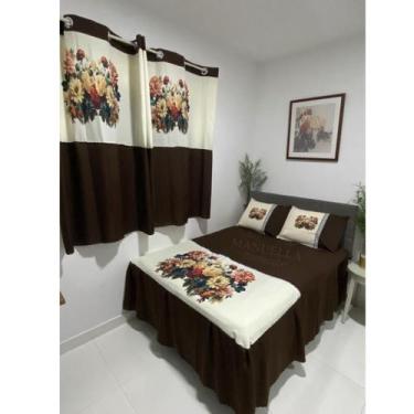 Imagem de Kit Colcha Casal Box 2,45m x 2,55 Mais Cortina para Janela - Decoração
