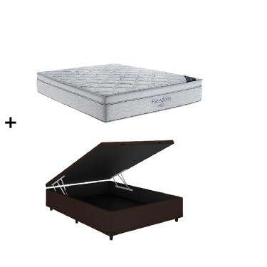 Imagem de Cama Box Baú Casal Marrom Colchão Freedom Molas Ensacadas 138x188 - Ortobom
