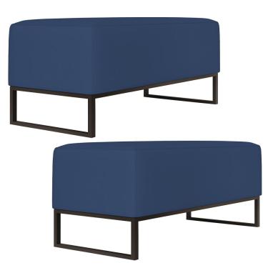 Imagem de Kit 02 Puffs Decorativo Para Sala Estar Cléo W01 Base de Ferro 90 cm Suede Azul Marinho - Lyam Decor