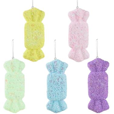 Imagem de FYBW 6 peças de decoração de árvore de Natal 2025 da Candy Land, conjunto de presente de árvore de Natal para pendurar na cor macaron para Natal, Ano Novo, Páscoa, aniversário, artigos de festa em