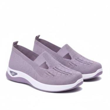 Imagem de Tênis Ortopédico Feminino Confortável em Tecido Respirável, Suporte de Arco, Sola Macia, Para Caminhada e Corrida, Roxo Claro Nº36