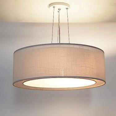 Imagem de Luminária De Teto Pendente Cúpula Dupla Linho Pérola 40X16