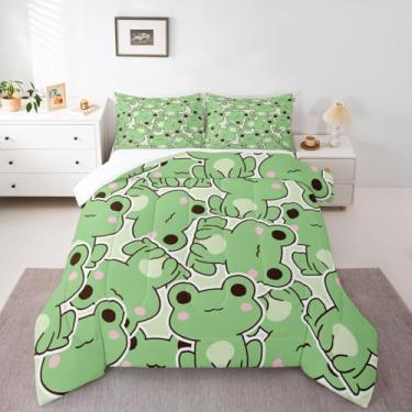 Imagem de Erosebridal Conjunto de Edredom Sapo Tamanho Duplo, Conjunto de Cama de Sapo de Desenho Animado para Crianças, Meninos, Meninas e Adolescentes, Edredom de Plumas de Animais Selvage (Gêmeo, Multi 55)
