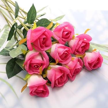 Imagem de 3 peças de flores artificiais rosas falsas flores de seda haste longa rosas artificiais para decoração de festa de casamento em casa presentes de aniversário para mulheres (rosa vermelha, 48 cm)