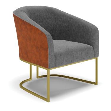 Imagem de Cadeira Sala De Jantar Base Industrial Dourada Stella Noz/linho D03 - D'rossi Cor Grafite