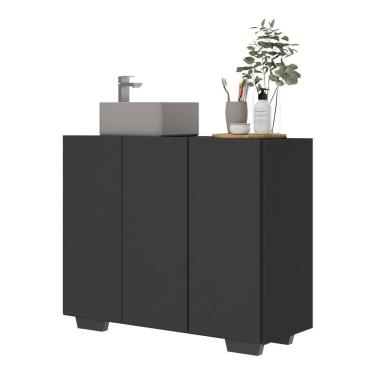 Imagem de Gabinete Banheiro 3 Portas 90Cm Multimóveis V5031 Preto Preto