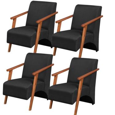 Imagem de Kit 4 Poltronas Venus 1 Lugar Braço Madeira Maciça Tecido Suede Unidecor Preto