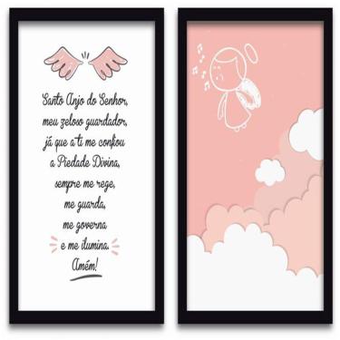 Imagem de Conjunto Quadros Decorativos 2 Peças 40X60 Menina Anjo Titulo Moldura Preta