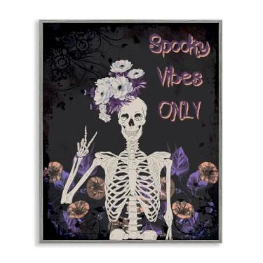 Imagem de Stupell Industries Spooky Vibes Only Skeleton White Framed Giclee Art, design por Radhika Modi, 76 x 61 cm