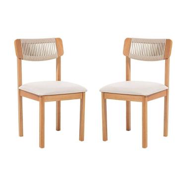 Imagem de Kit 2 Cadeiras com Encosto Corda Assento Estofado Florença Areia/Cru/Verniz Mel