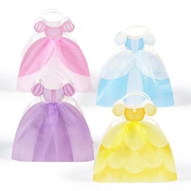 Imagem de Cheerland Sacolas de presente de festa de princesa, vestido de baile, em forma de brinde, saco de guloseimas, decorações com tema real para chá de bebê, revelação de gênero, festa do pijama, festa de