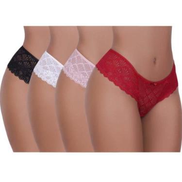 Imagem de Kit 4 Calcinhas Tanga Rendada Vellfer VF-93, Multicor, G