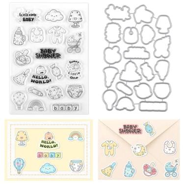 Imagem de CORNER LACE Conjunto de moldes para chá de bebê e moldes transparentes para fazer cartões, carimbos de silicone e matrizes de corte de aço carbono para convites faça-você-mesmo, papel para scrapbook