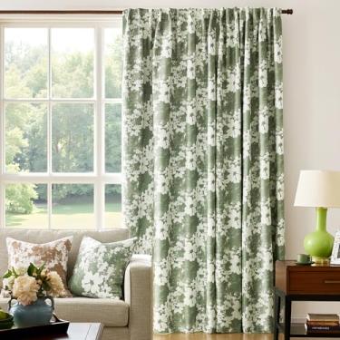 Imagem de Cortinas blecaute verde flroal 267 cm, conjunto de 2 painéis vintage 100% escurecimento do ambiente, cortinas de janela com isolamento térmico, chenille, tratamentos de quarto, padrão floral, cortina