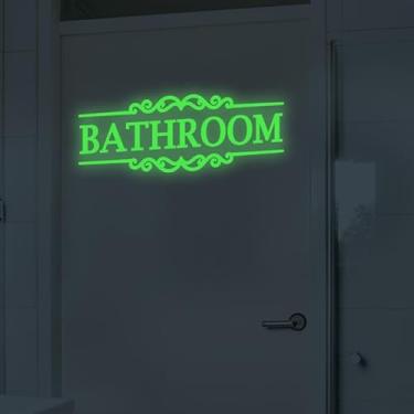 Imagem de Adesivos de porta de banheiro luminosos, sinal de decalque de banho aderente que brilha no escuro, banheiro, banheiro, banheiro, vaso sanitário, sinalização WC, acessórios para porta, filme, descascar