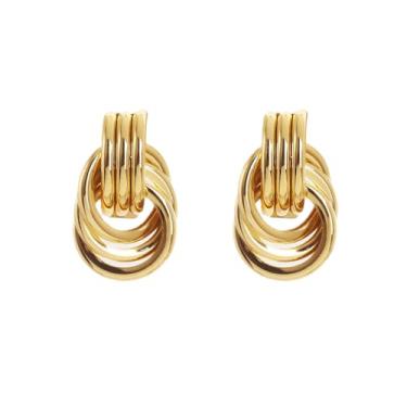 Imagem de RobRia Brincos de argola torcidos para mulheres – elegantes laços de metal entrelaçados, disponíveis em prata, ouro ou dois tons, vendidos individualmente ou em um pacote com 3, Medium, Ouro amarelo