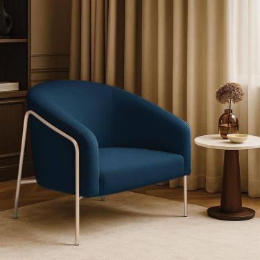 Imagem de Poltrona Sala Industrial Alta Champanhe Stella Bouclê Azul M D03 - D`rossi