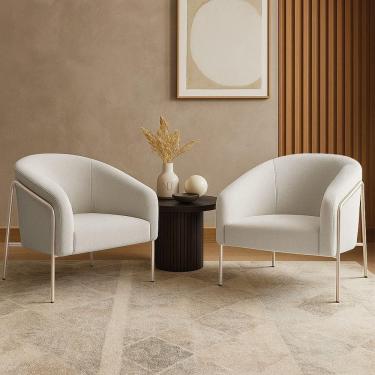 Imagem de Poltrona Sala Industrial Alta Champanhe Kit 2 Stella Bouclê Cinza D03 - D`rossi