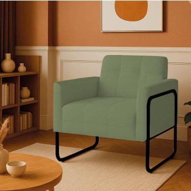 Imagem de Poltrona Sala Industrial Alta Tubo Preto Elisa Bouclê D03 - D`rossi Cor Pistache