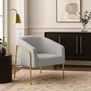 Imagem de Poltrona Sala Industrial Alta Dourado Stella Suede D03 - D`rossi Cor Cinza