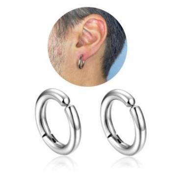 Imagem de Brinco Argola Lisa 15mm Pressão Magnético Cor Prata Masculino Aço Inox - PAR-Unissex