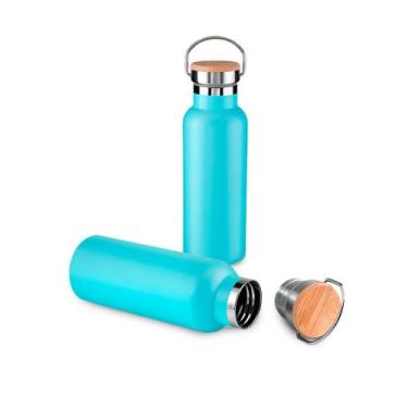 Imagem de Garrafa Térmica Squeeze 500ml De Aço Inox C/ Tampa De Bambu - ARKZ Spo