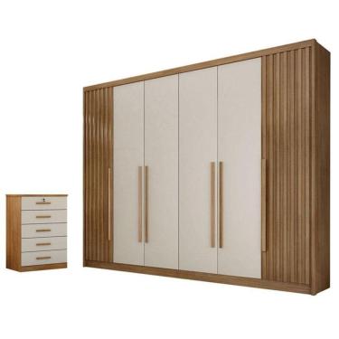 Imagem de Guarda Roupa Casal Ripado Bragança E Gaveteiro Suiça Cumaru 25 Fendi - Horizonte