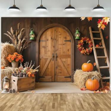 Imagem de Felortte Fundo fotográfico de outono de 3 x 2,4 m, outono, colheita, celeiro, folhas de floresta, abóboras, para o dia de Ação de Graças, fazenda, colheita, evento, suprimentos de festa, decoração de