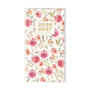 Imagem de Calendário de bolso 2026-2027, calendário de bolso floral - 9,4 cm x 17 cm - Funciona de janeiro de 2026 a dezembro de 2027, agenda para bolsa com capa de PVC para planejamento, organização e