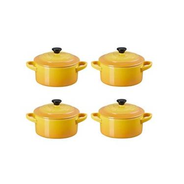 Imagem de KIT CONJUNTO 4 MINI COCOTTE LE CREUSET 250ML 10CM BK/AMARELO NÉCTAR Amarelo