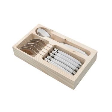 Imagem de Conjunto De 6 Colheres Laguiole Luxo Com Bandeja De Madeira Branco - Laguiole