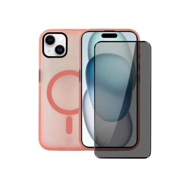 Imagem de Kit Capa Magsafe Pro Rosa e Pelicula Defender Pro Privacidade para iPhone 15 Plus - Gshield