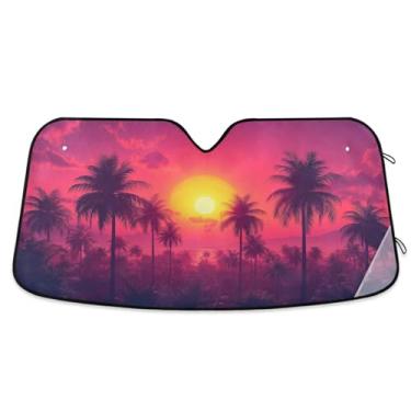 Imagem de ATTX Palmeiras do pôr do sol pára-brisas carro 139.7 cm x 70.1 cm escudo solar universal com proteção UV, para-sol dobrável auto janela frontal para caminhões Sedans SUVs #203
